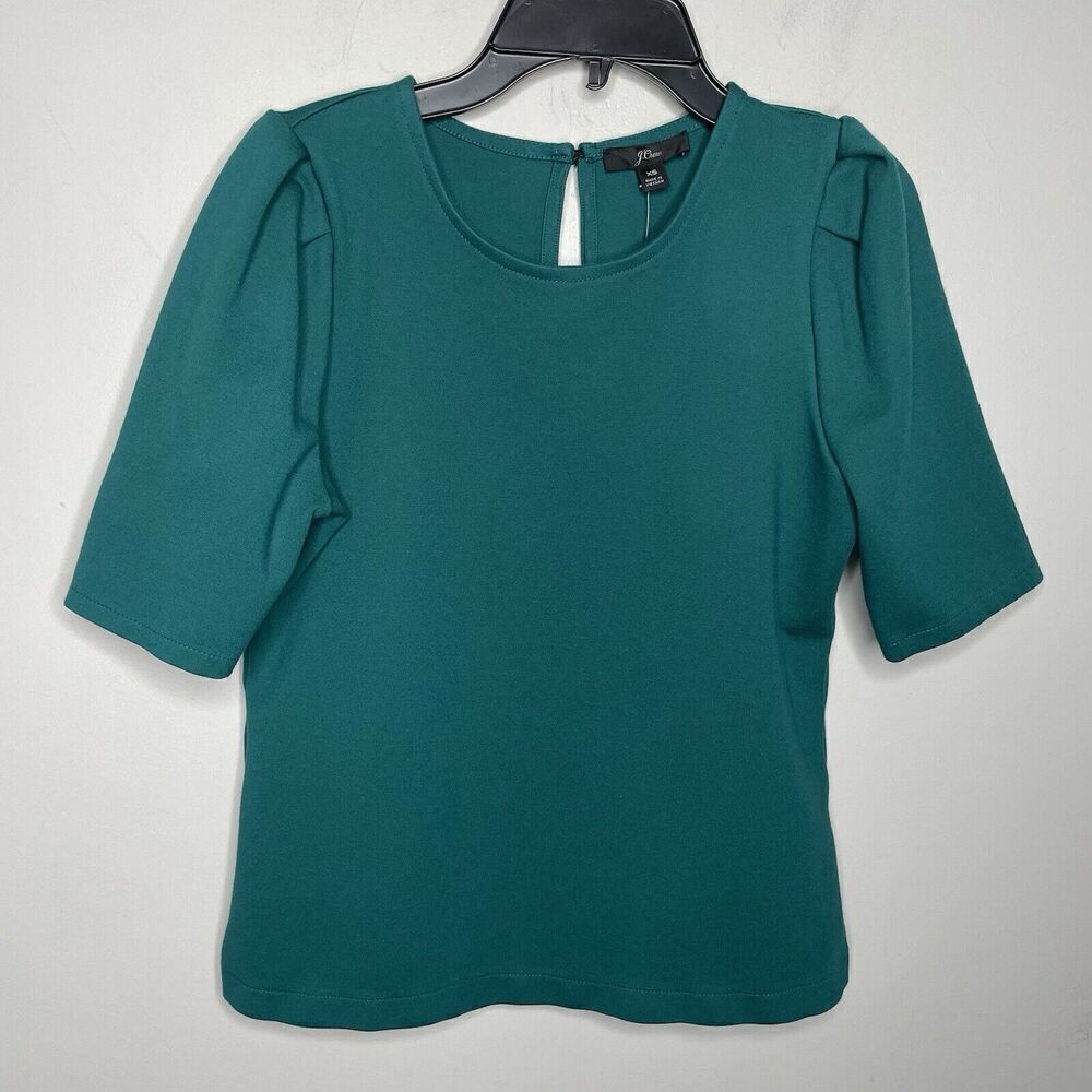 J.CREW Ponte Top Women XS Puff Sleeve Popover NEW Button Back Green AE781